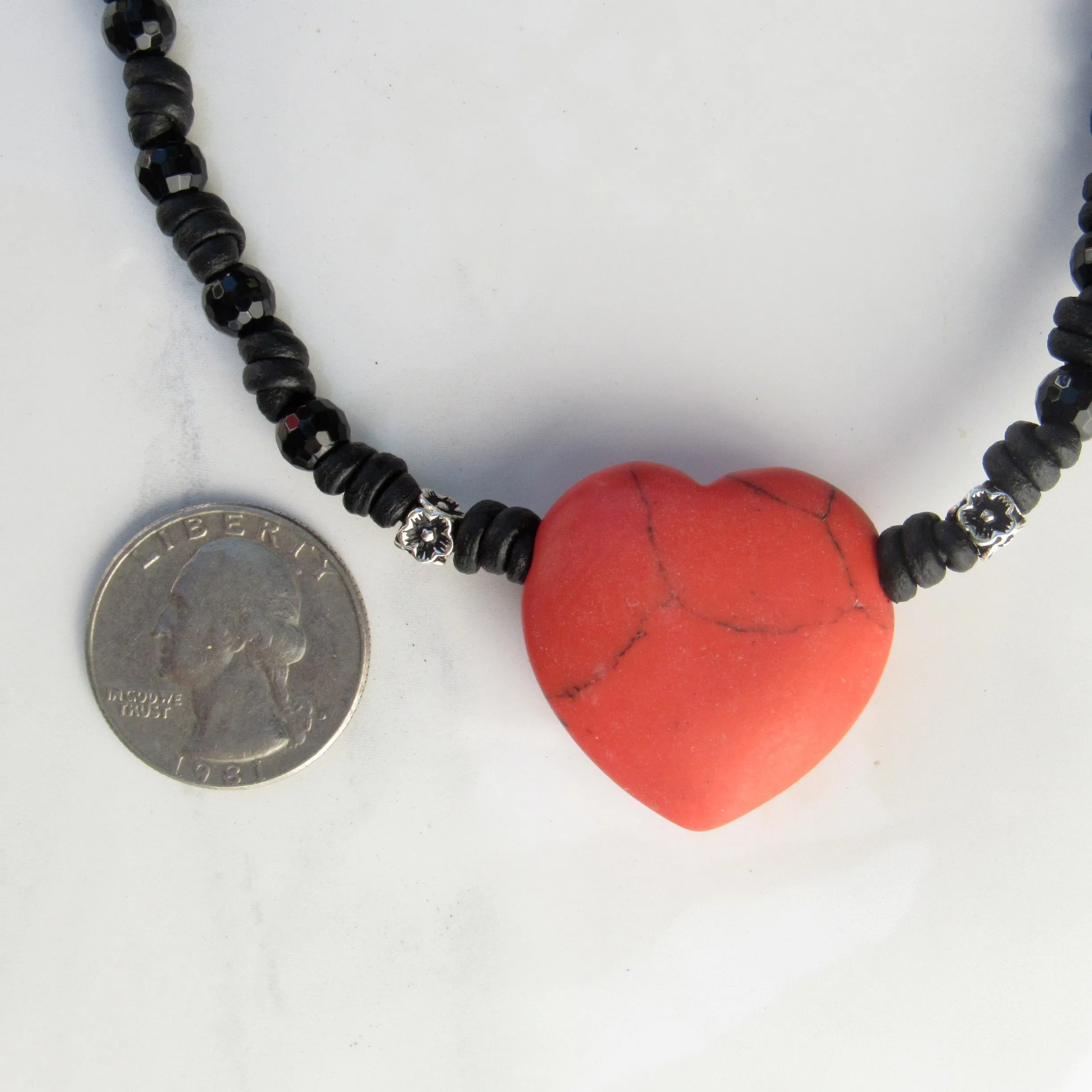 Red Gemstone Heart Choker Leather Necklace