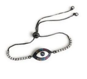 Rhinestone Black Bracelet, Evil Eye Bolo Bracelet