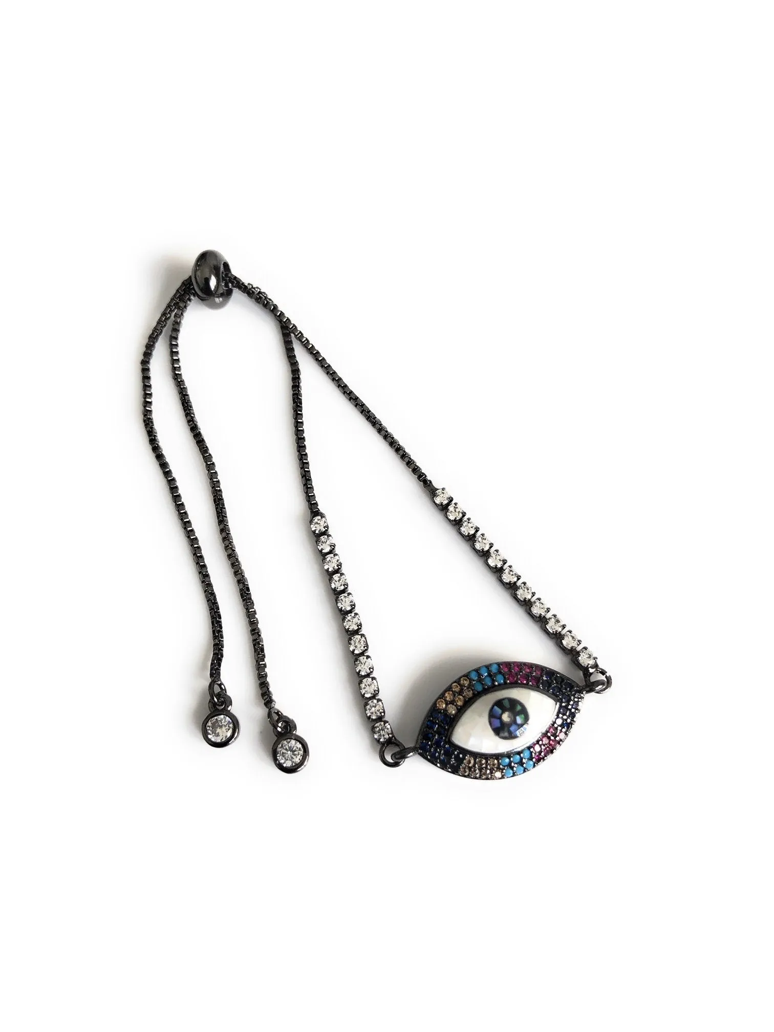 Rhinestone Black Bracelet, Evil Eye Bolo Bracelet