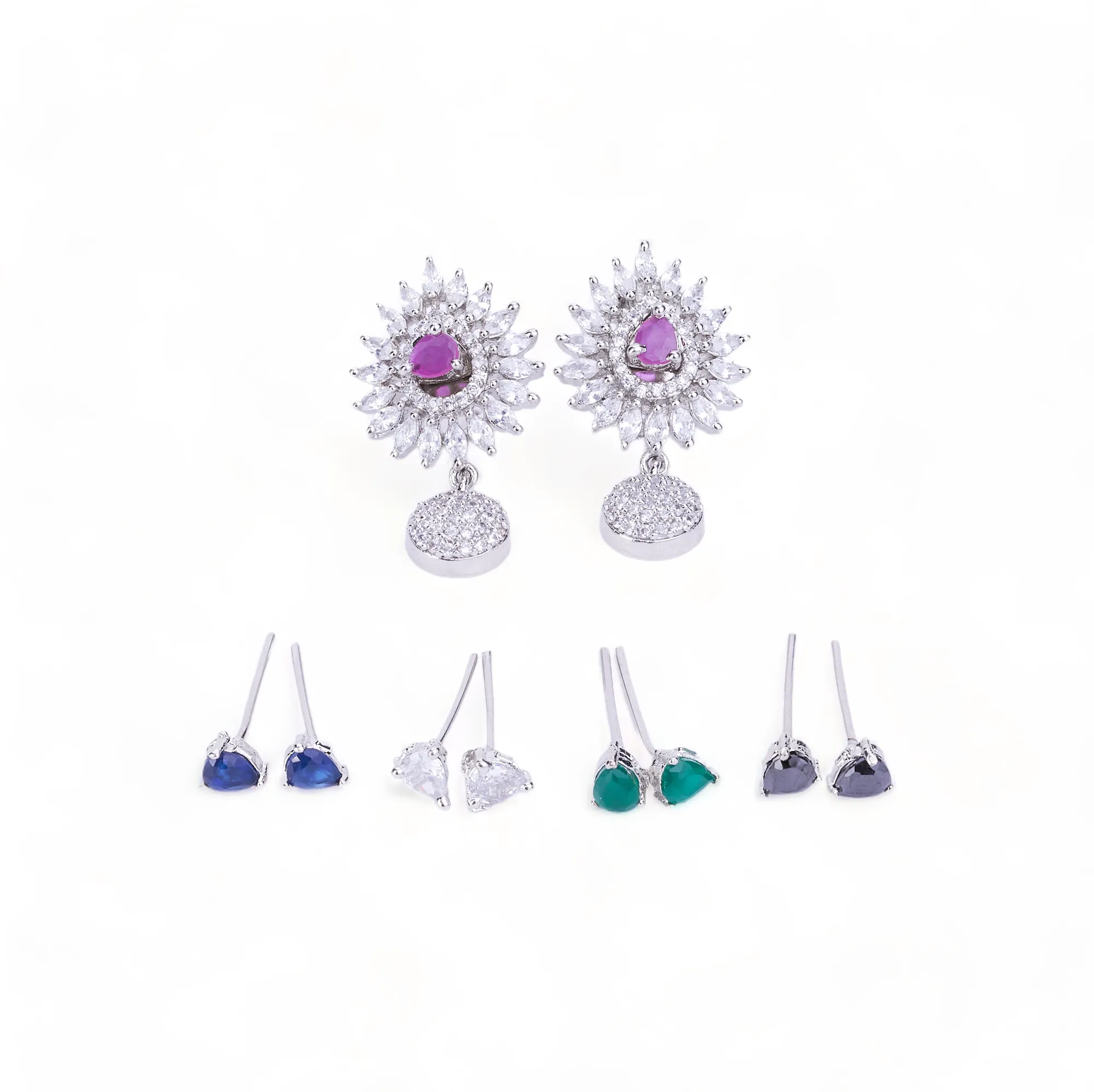 Rhodium Plated 5 Color Changeable Earrings