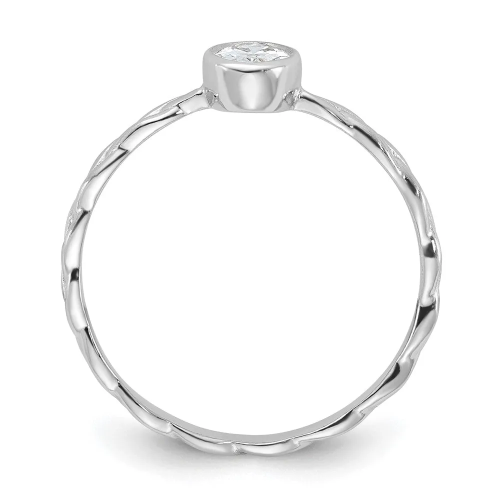 Rhodium Plated CZ Braided Ring in Sterling Silver