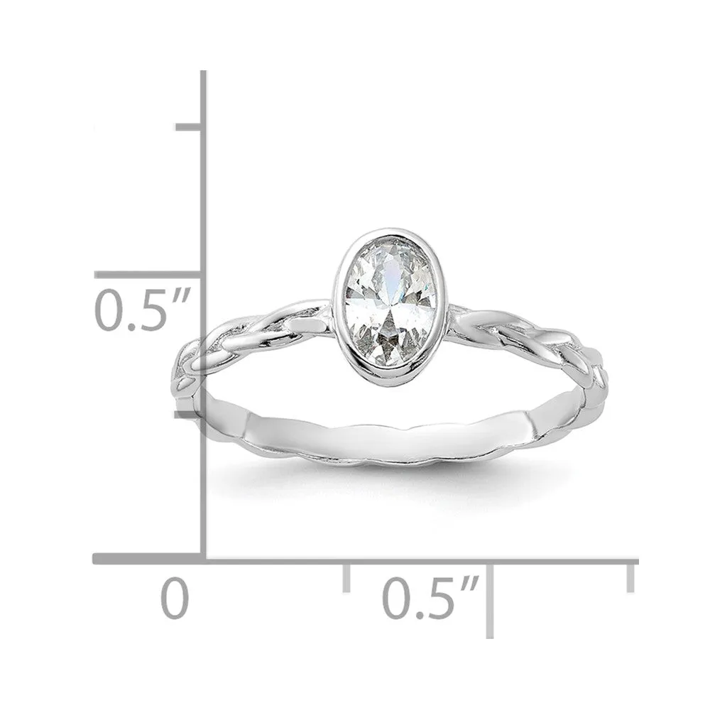 Rhodium Plated CZ Braided Ring in Sterling Silver