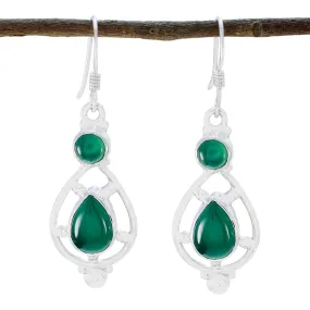 Riyo Genuine Gems multi shape Cabochon Green Onyx Silver Earrings gift for black Friday