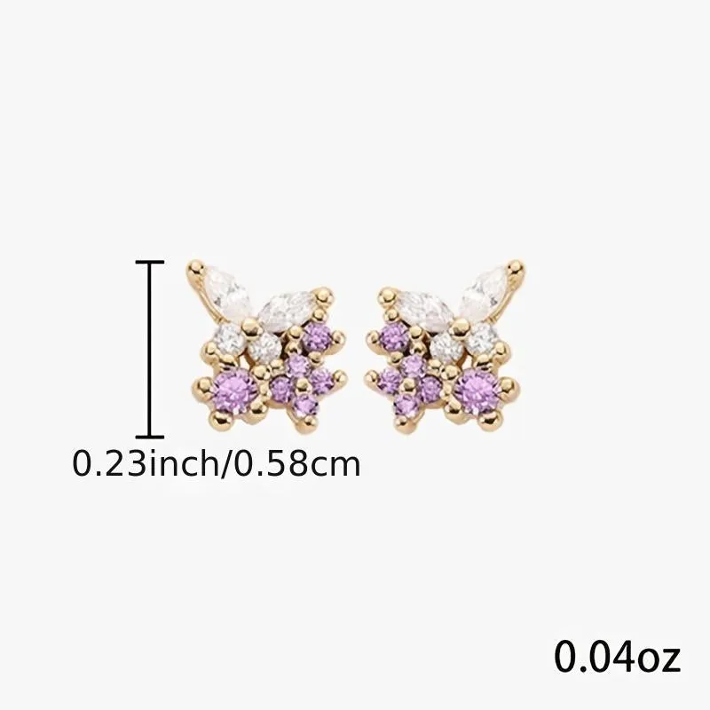 Romantic Lavender Purple Butterfly Zirconia Stud Earrings For Women 18K Gold Plated Flower Earrings Wedding Engagement Jewelry