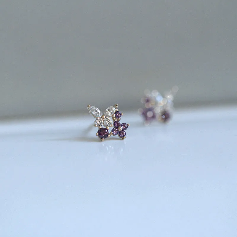 Romantic Lavender Purple Butterfly Zirconia Stud Earrings For Women 18K Gold Plated Flower Earrings Wedding Engagement Jewelry