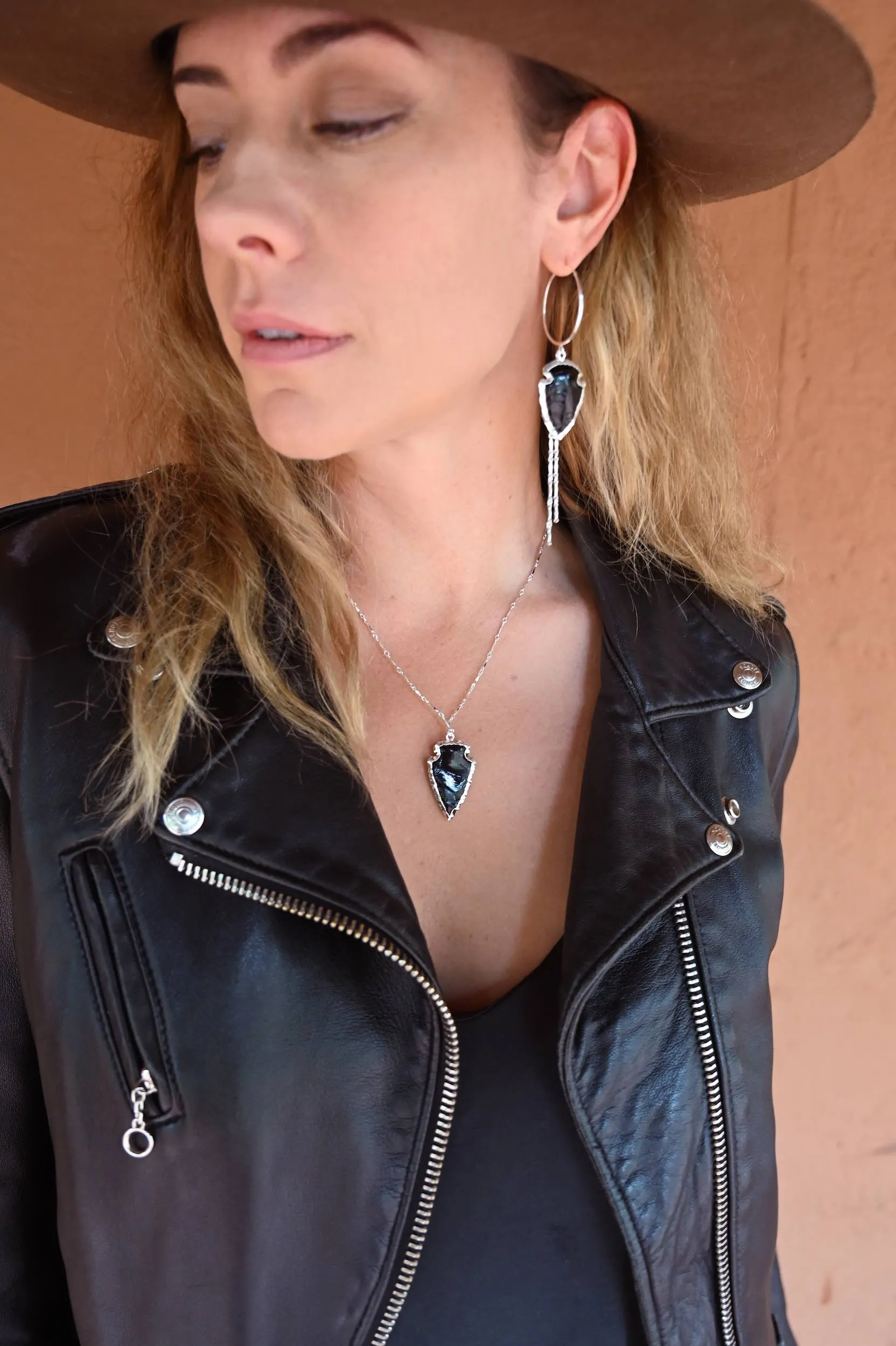 Rooted In Love Black Obsidian Arrowhead Hoops