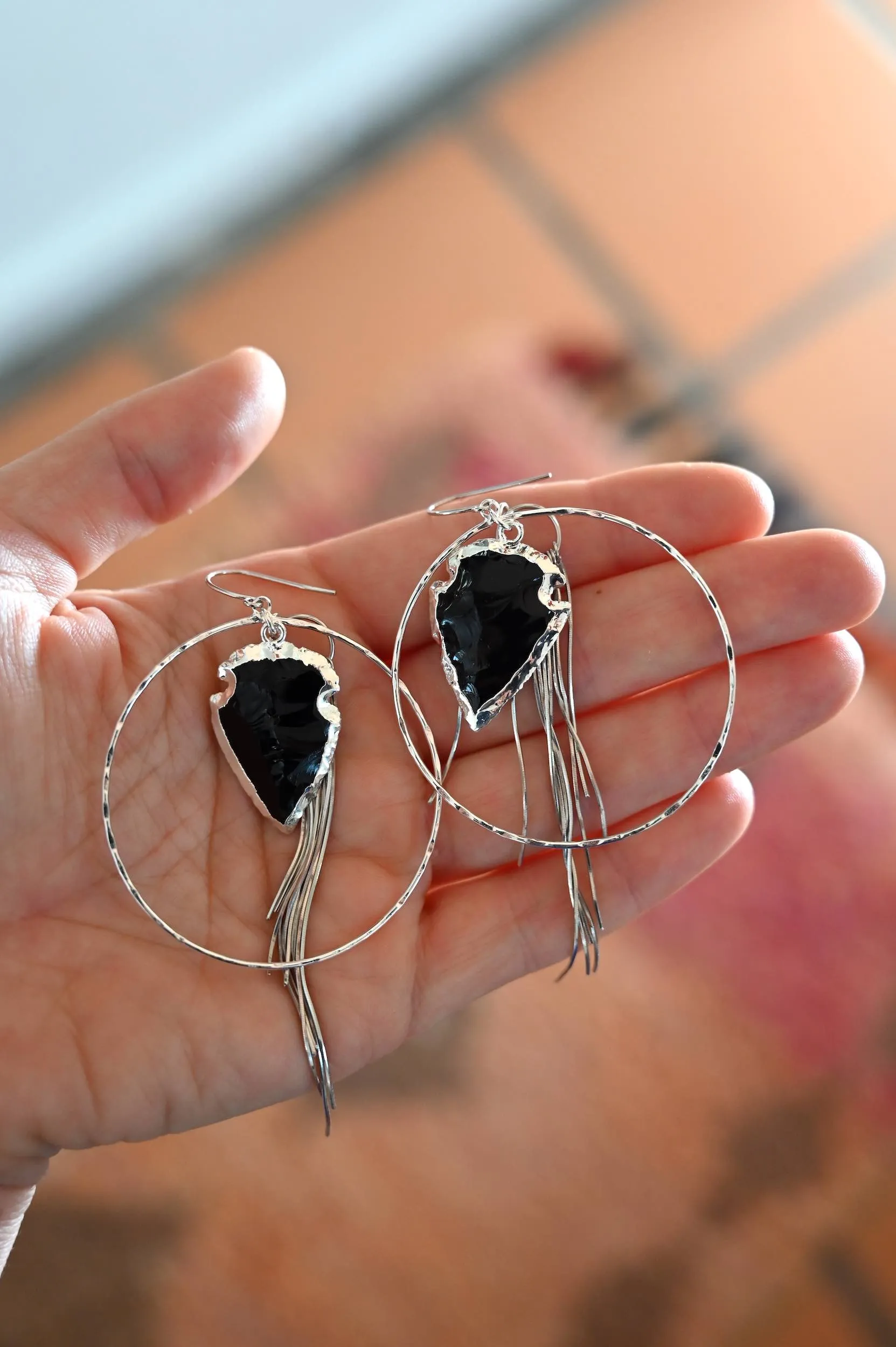 Rooted In Love Black Obsidian Arrowhead Hoops