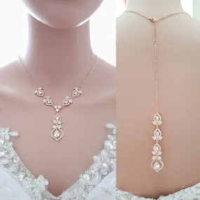 Rose Gold Bridal Necklace with Backdrop-Meghan