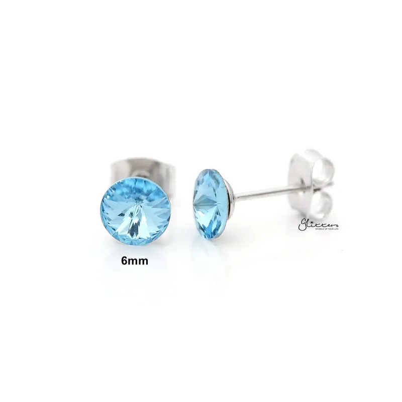 Round Crystal Stud Earrings - Aqua