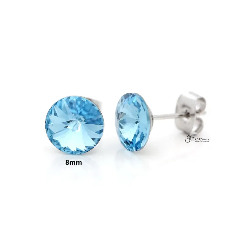 Round Crystal Stud Earrings - Aqua