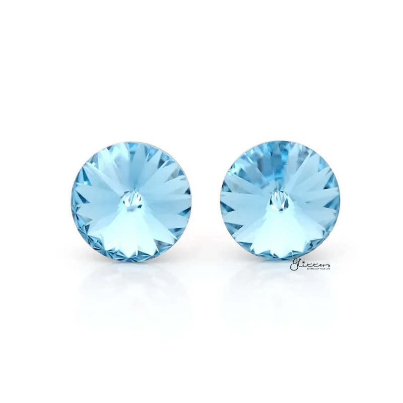 Round Crystal Stud Earrings - Aqua