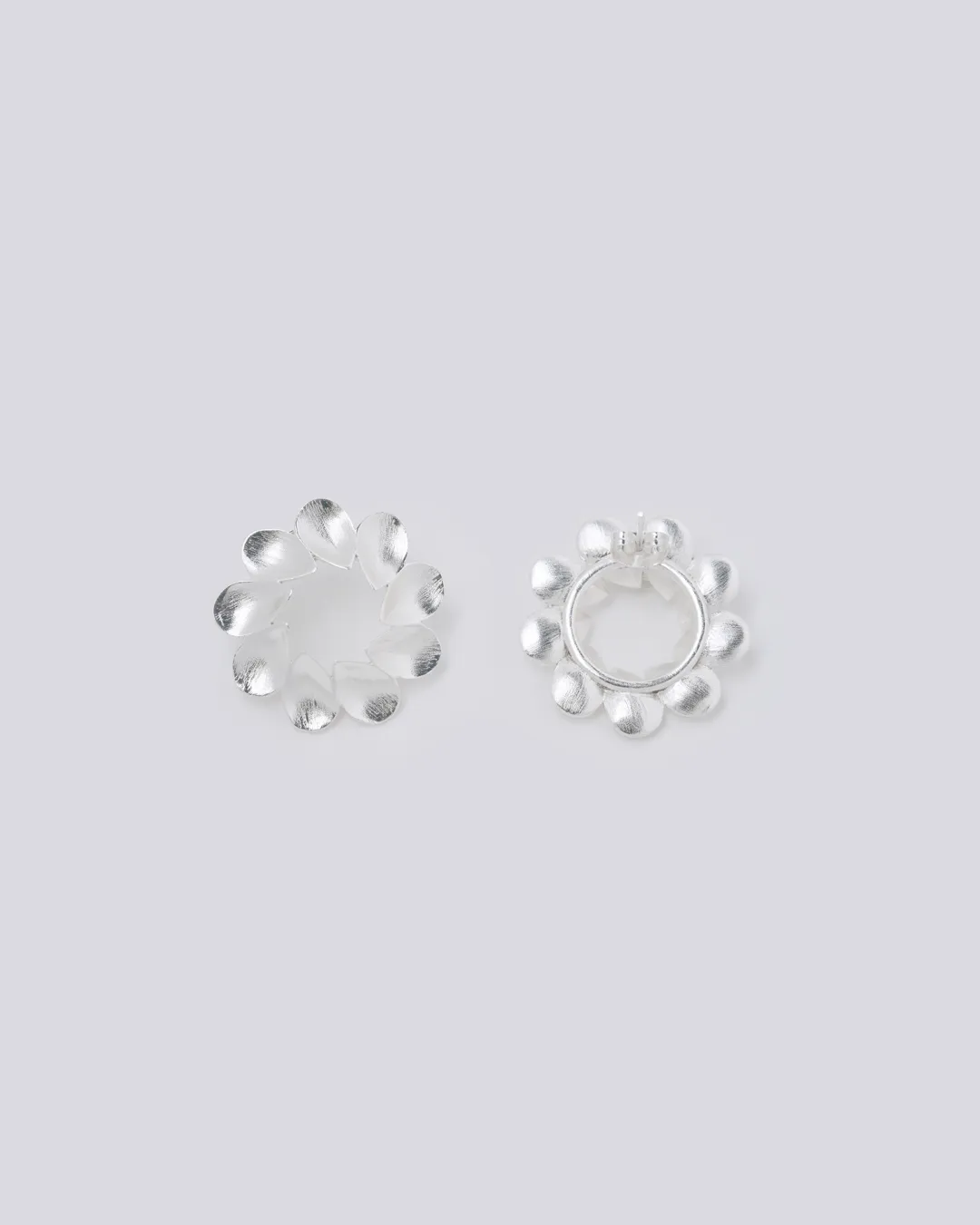 Round Petite Leaf Silver Earrings