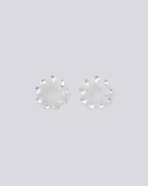 Round Petite Leaf Silver Earrings