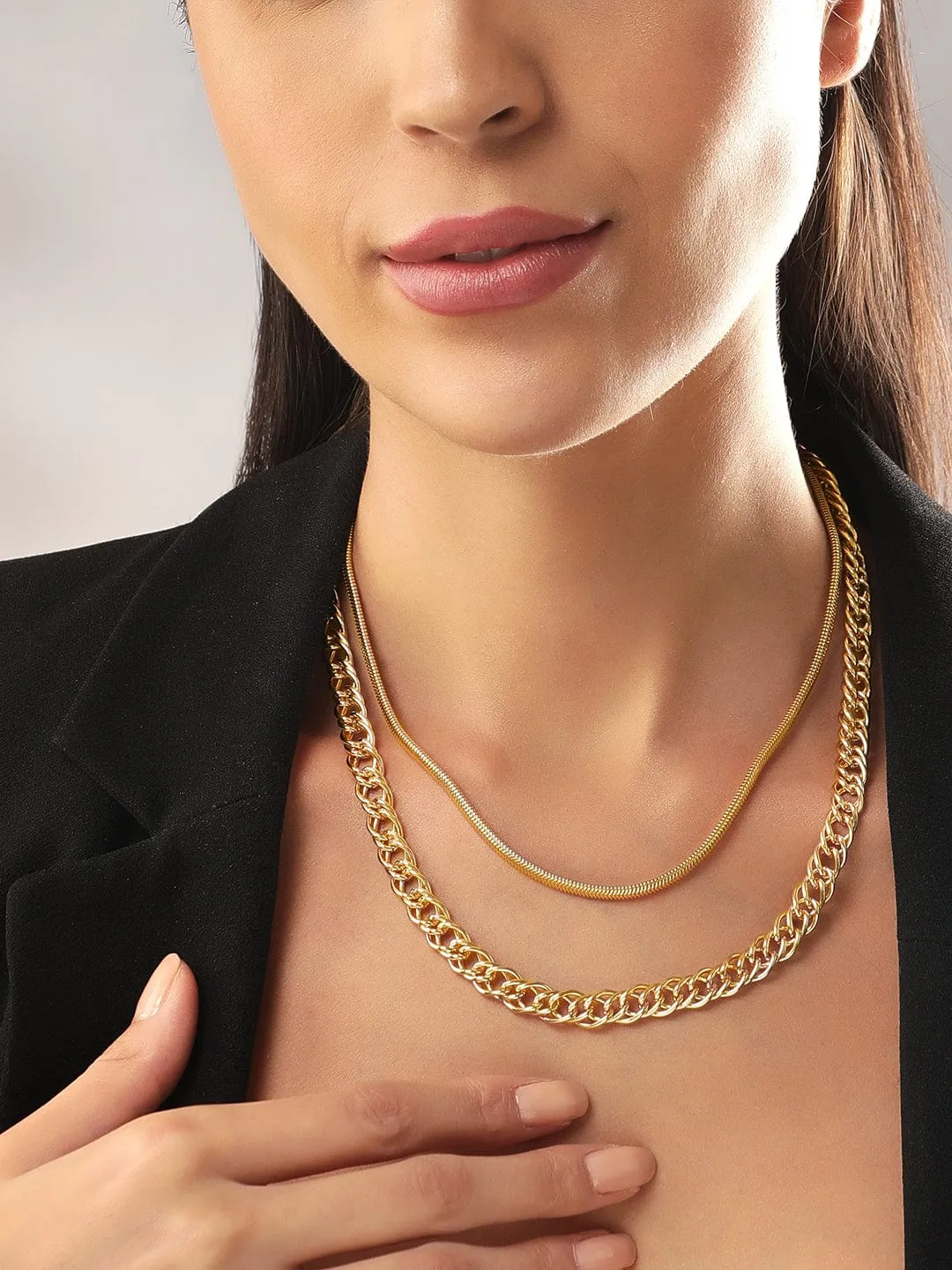 Rubans Voguish Gold-Plated Cuban Chain Double Layered Chain