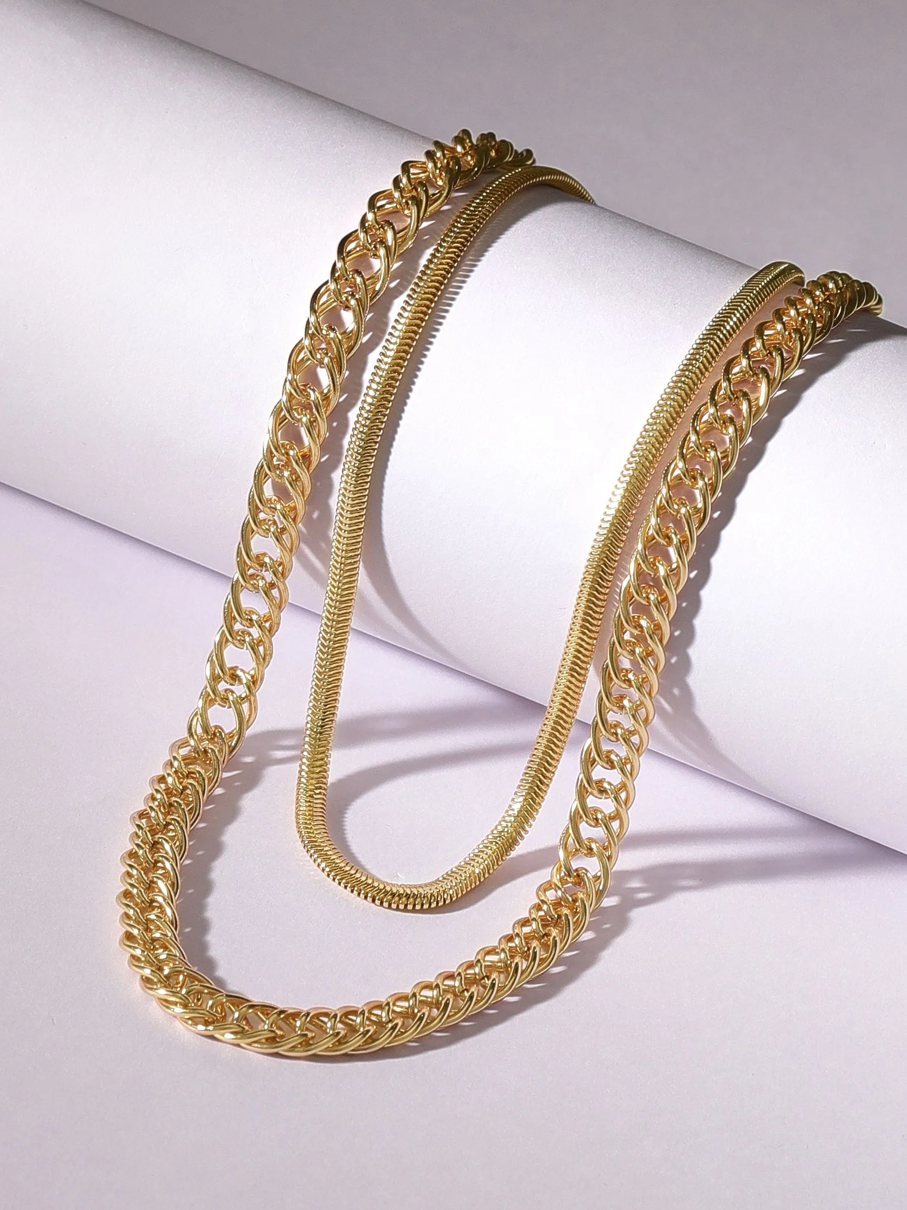 Rubans Voguish Gold-Plated Cuban Chain Double Layered Chain