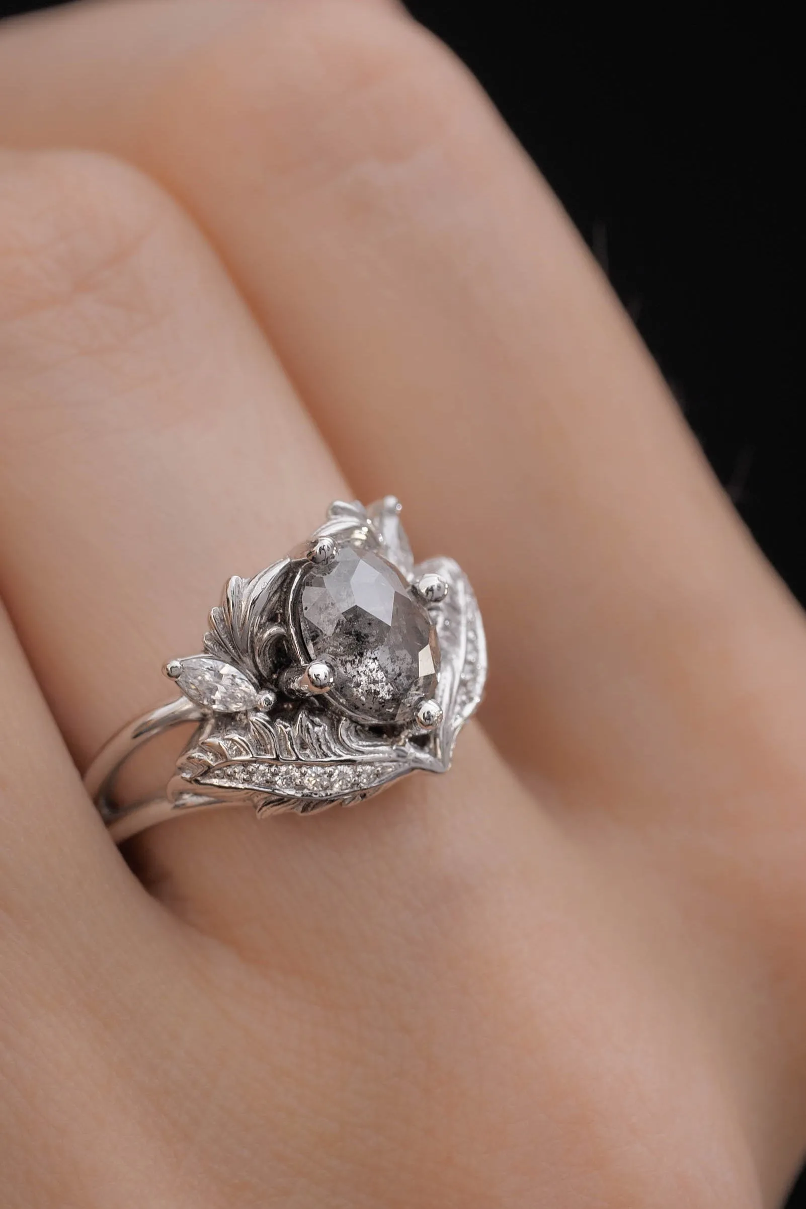 Salt & pepper diamond engagement ring / Adonis