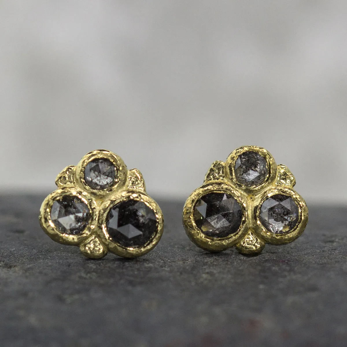 Salt and Pepper Diamond Cluster Stud Earrings