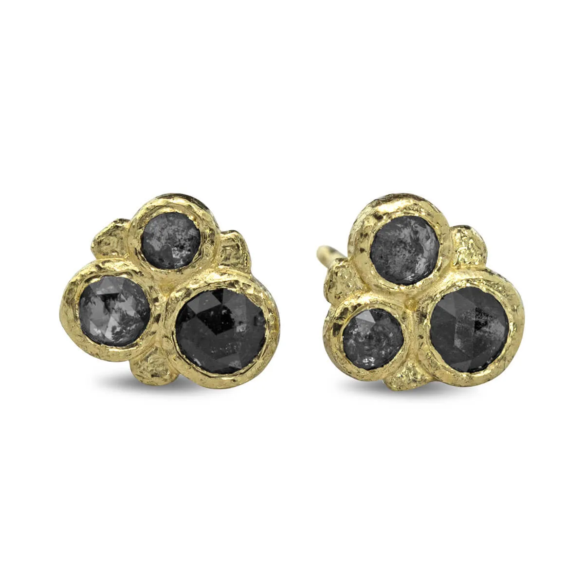 Salt and Pepper Diamond Cluster Stud Earrings