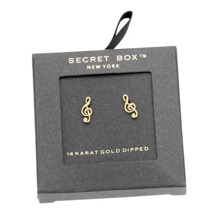 Secret Box 14K Gold Dipped Metal Treble Clef Stud Earrings