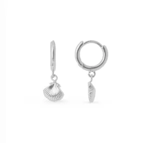 Shell Drop Micro Hoop Earrings - Silver