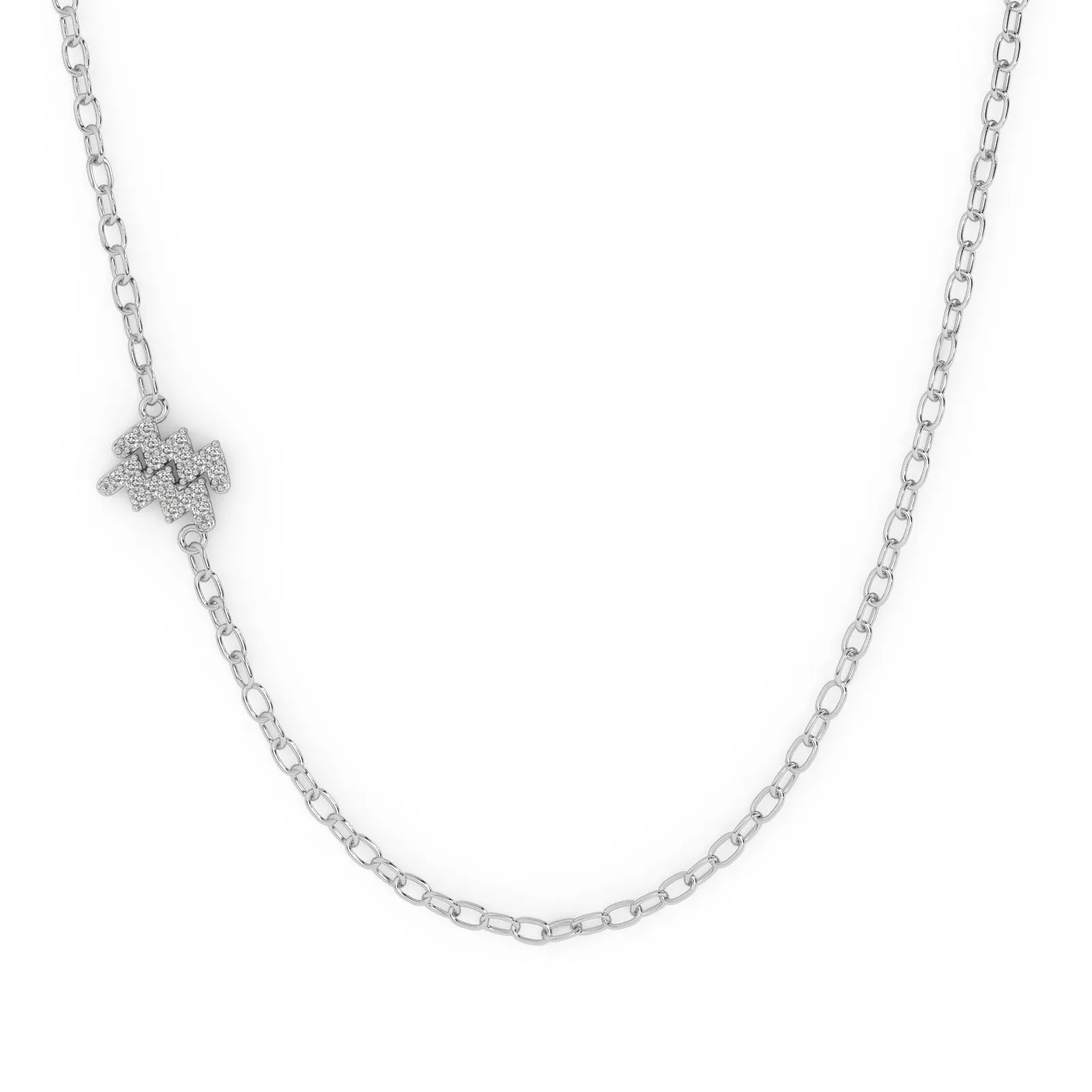 Silver Aquarius Pave Zodiac Necklace