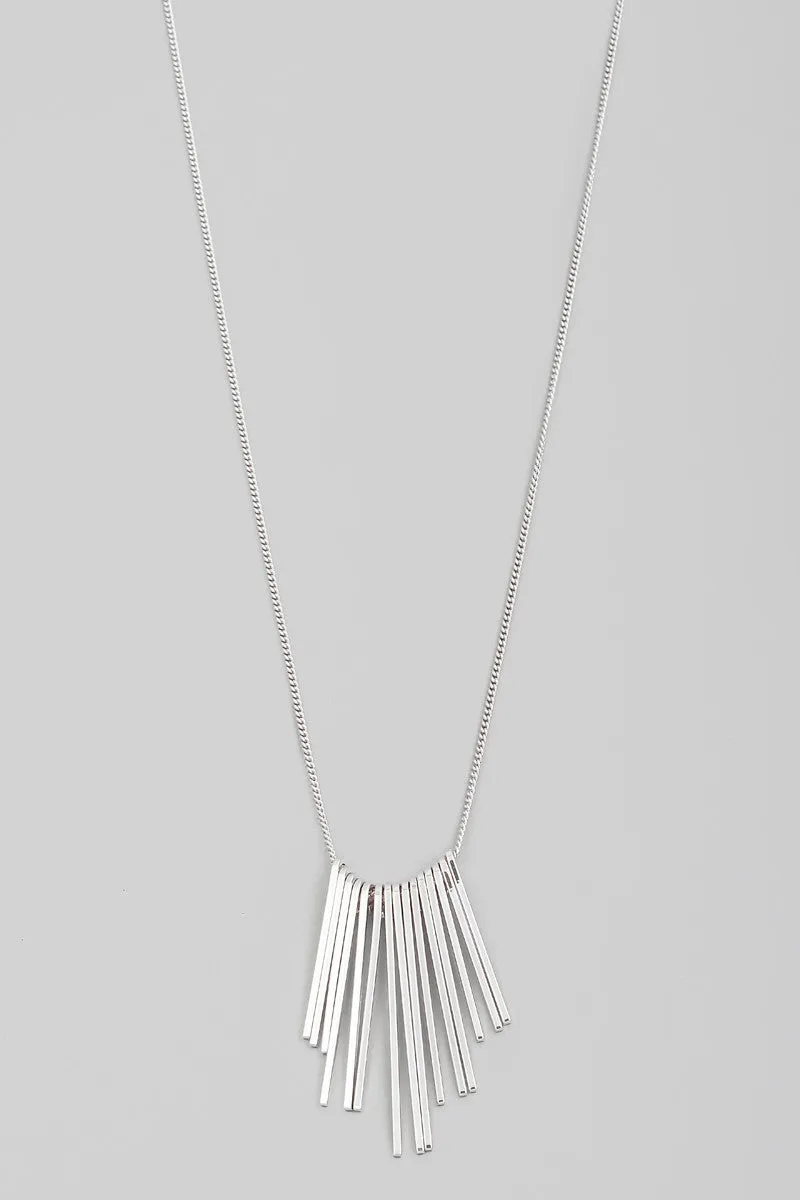 Silver Bar Fringe Charm Necklace