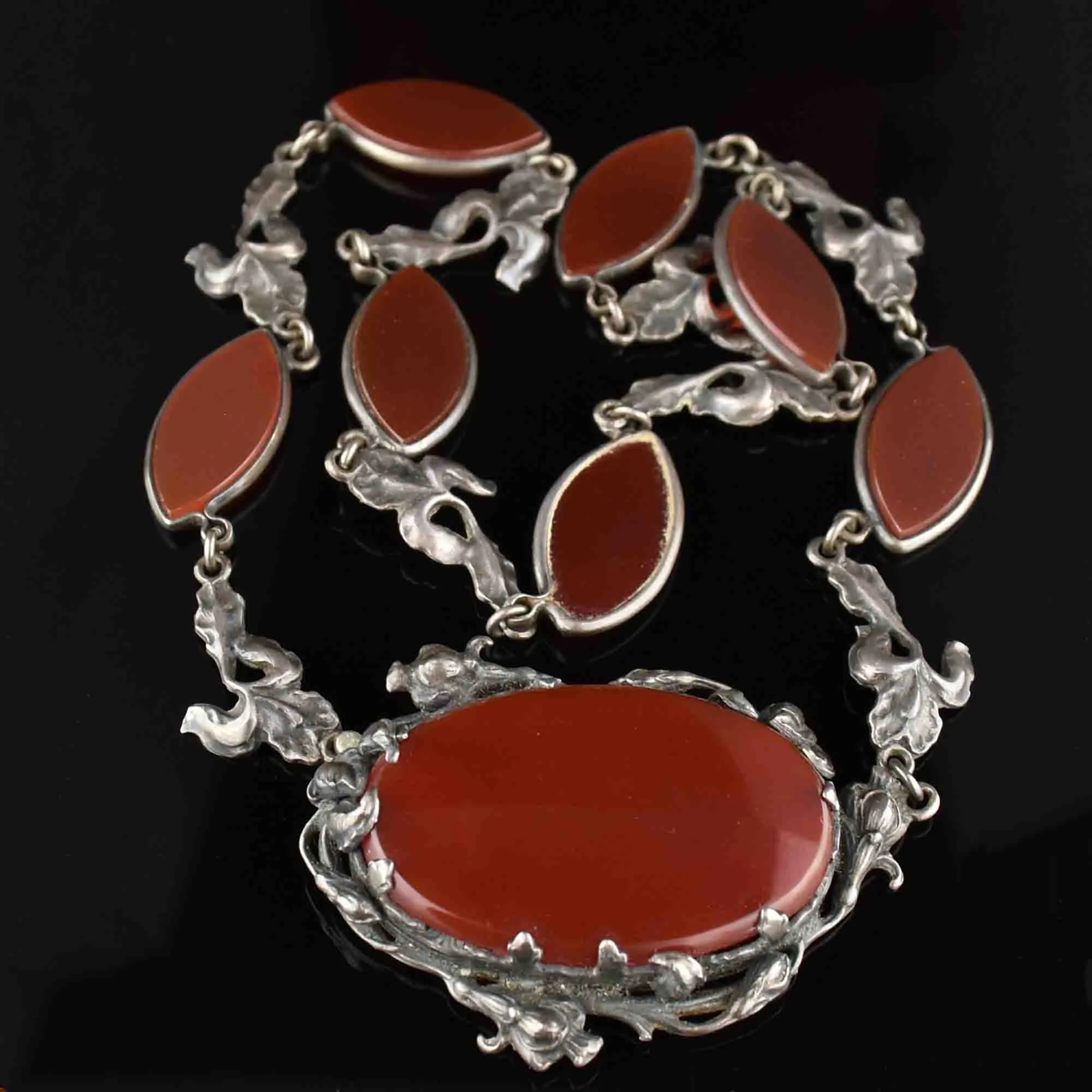 Silver Carnelian Art Deco Choker Necklace