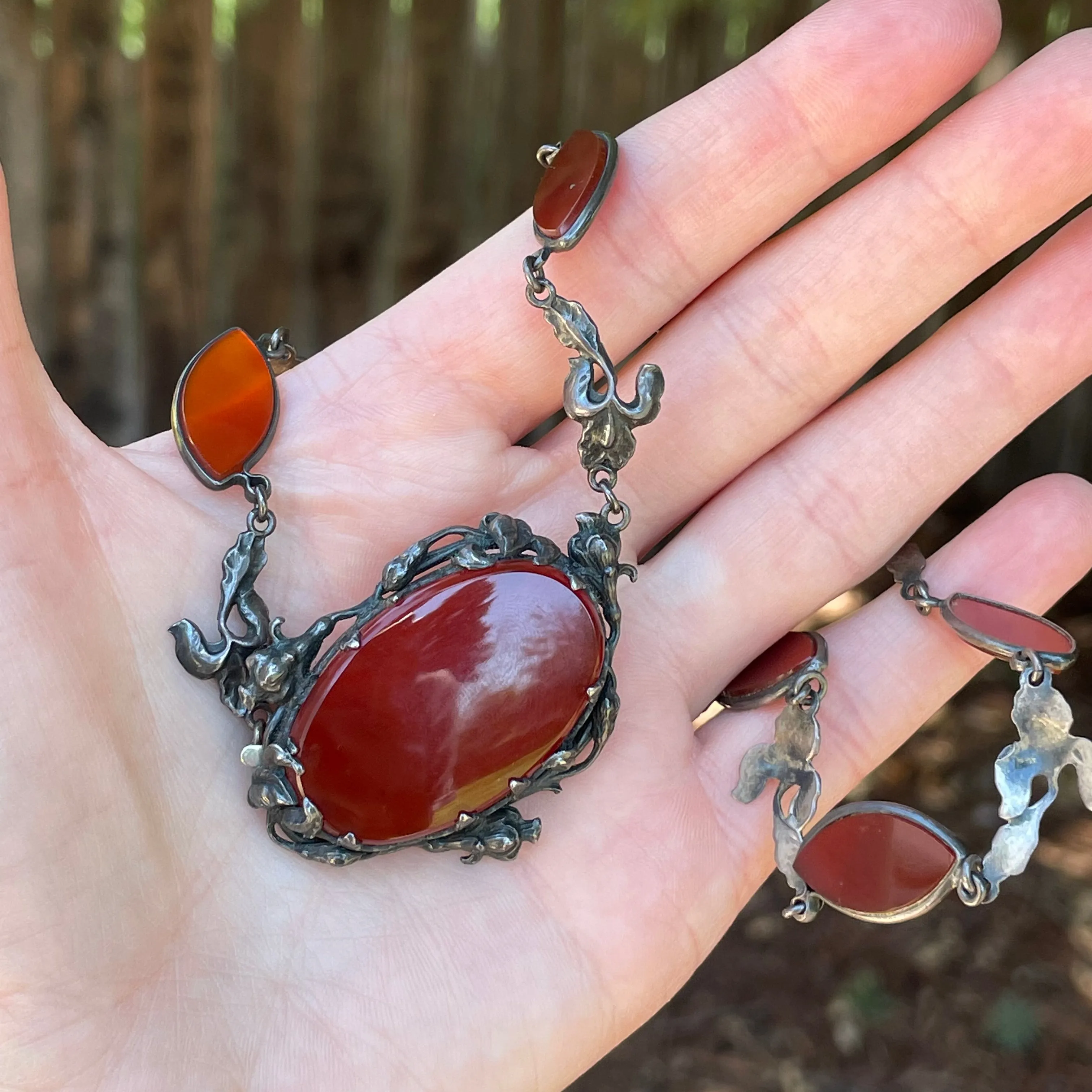 Silver Carnelian Art Deco Choker Necklace