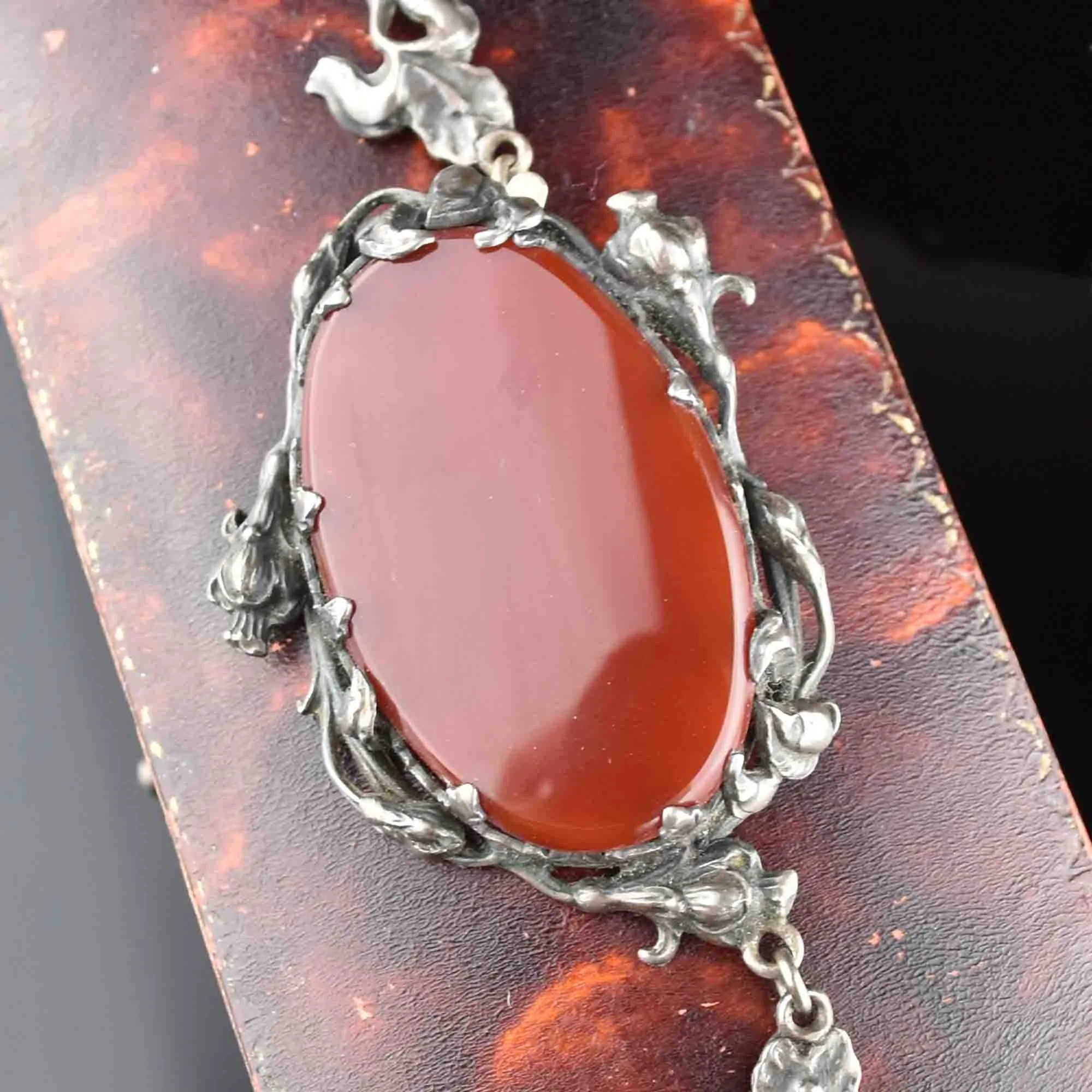 Silver Carnelian Art Deco Choker Necklace