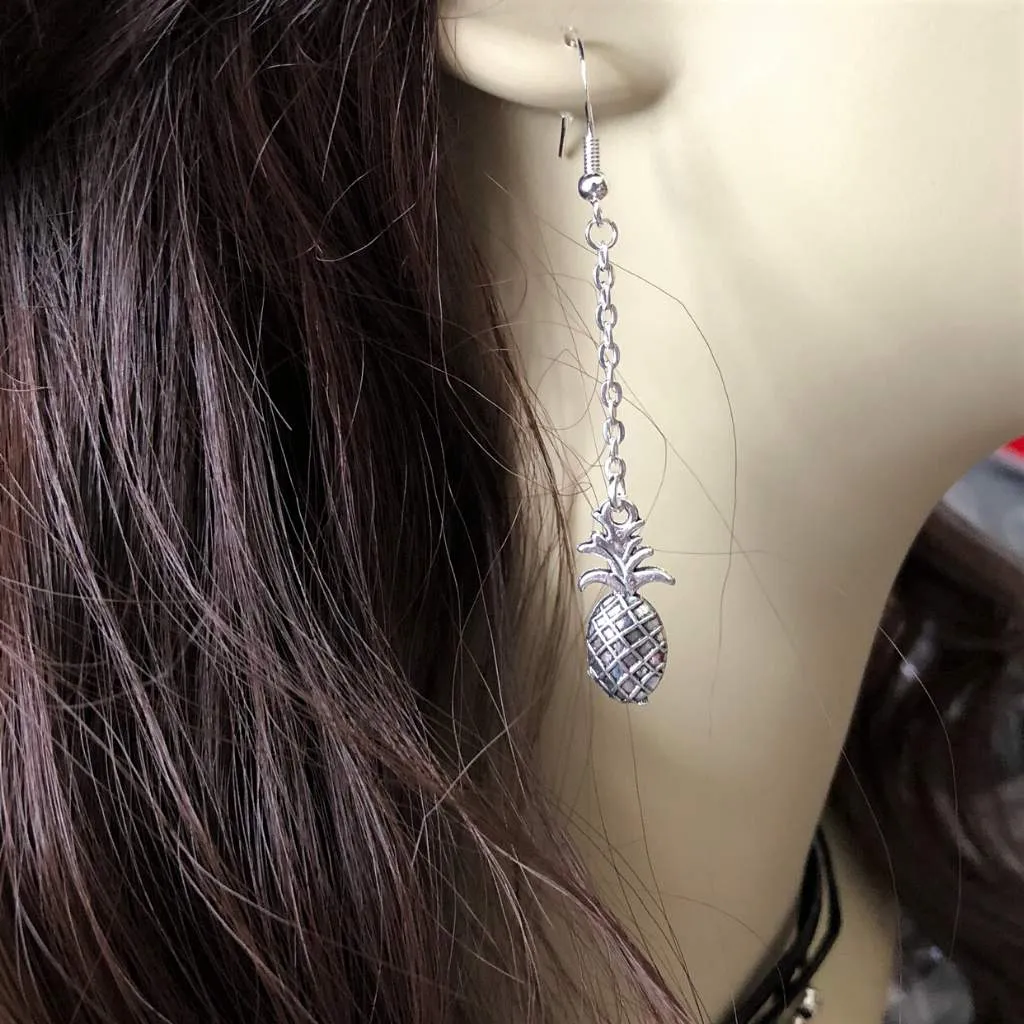 Silver Pineapple Long Earrings