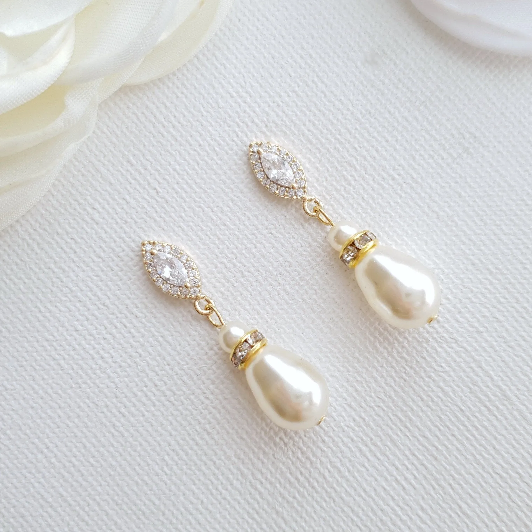 Simple Pearl Wedding Jewelry Set with Pearl Earring,Necklace,Bracelet for Brides-Ella