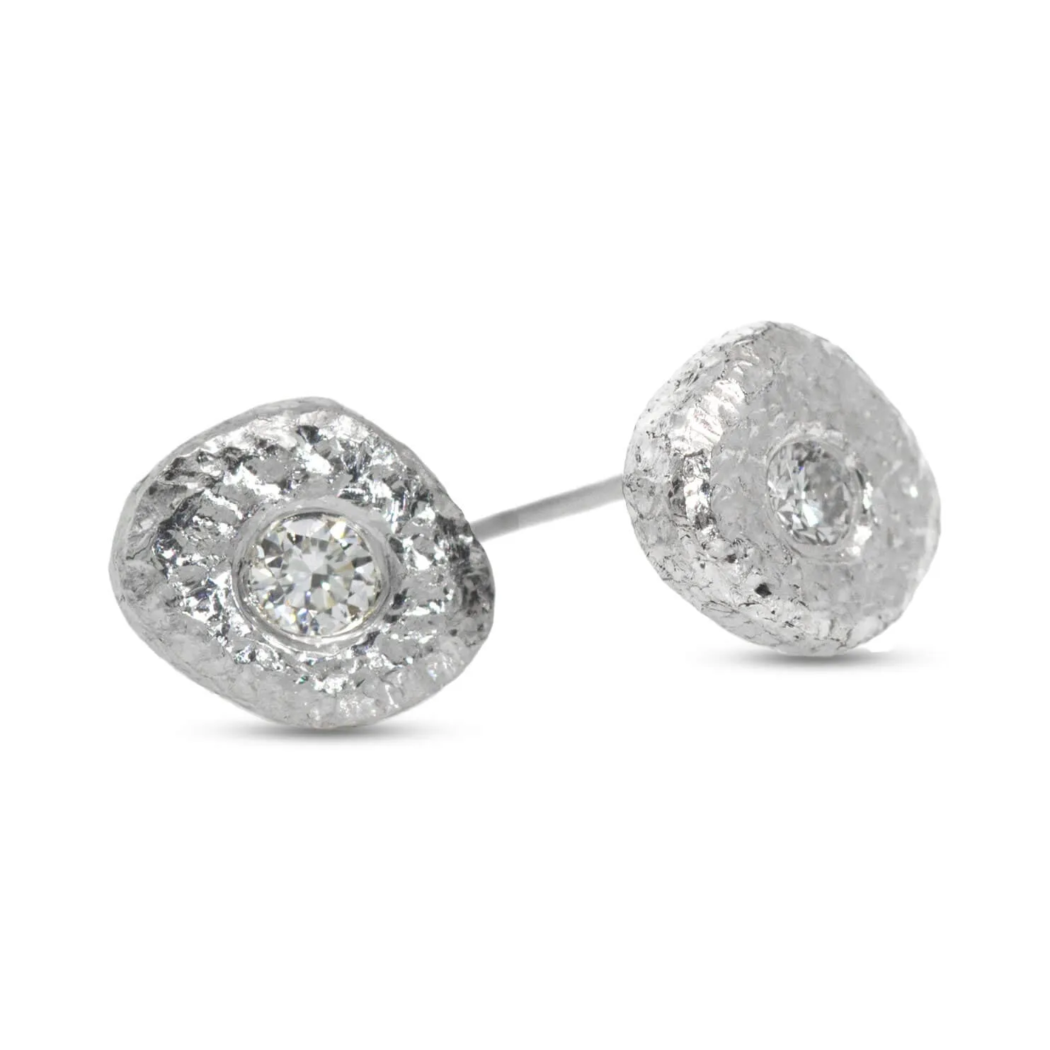 Single Pebble Diamond Stud Earrings in Sterling Silver