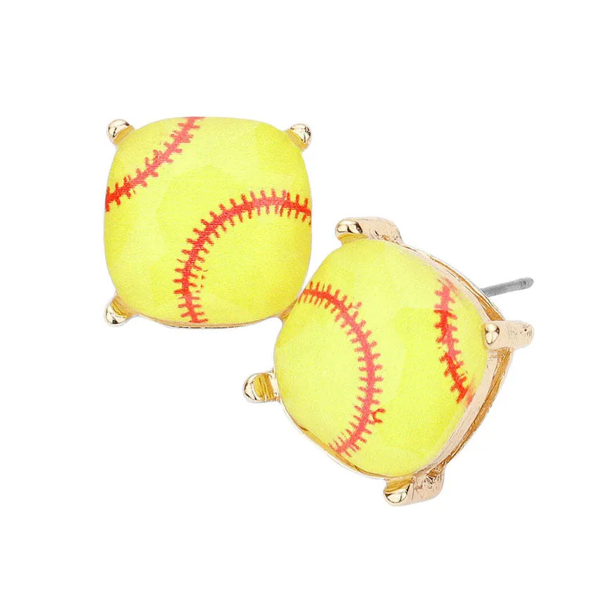 Softball Printed Square Stud Earrings