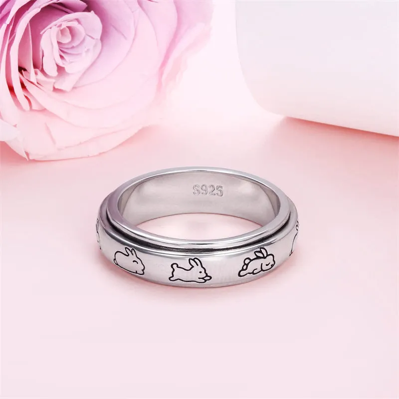 Spinner Fidget Ring S925 Sterling Silver Anxiety Worry Band Fidget Stress Relieving for Women Men