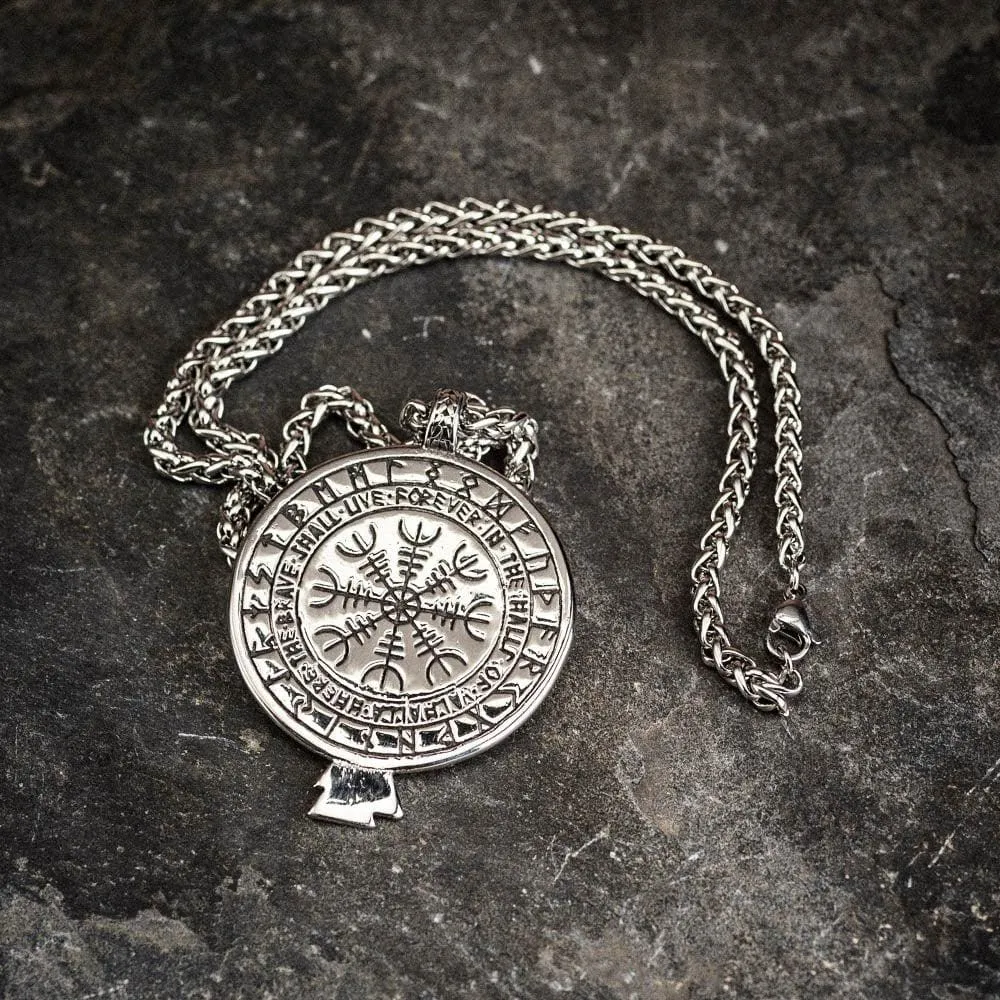 Stainless Steel Vegvisir and Raven Necklace