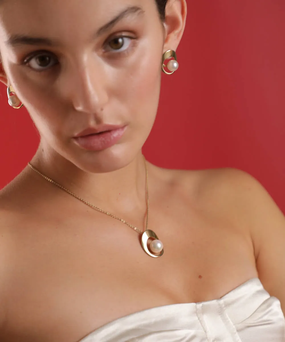 Steel Gold Plated Necklace for Women with 12mm Round White Pearl, 16.5 Length, Petra Collection