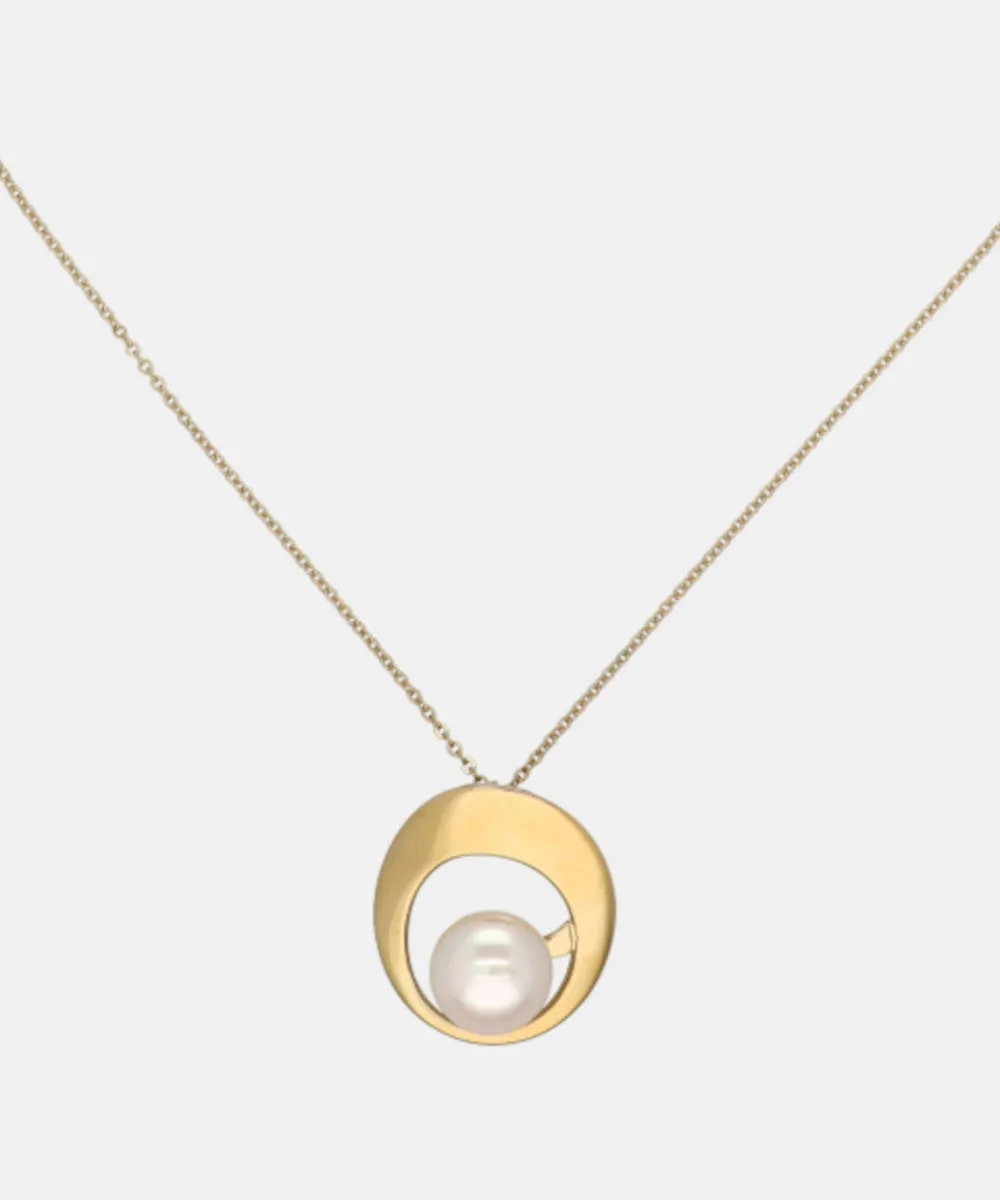 Steel Gold Plated Necklace for Women with 12mm Round White Pearl, 16.5 Length, Petra Collection