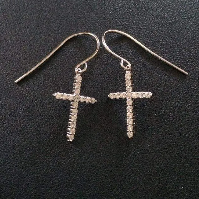 Sterling Silver and CZ Cross Drop Earrings