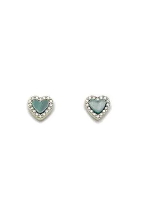 Sterling Silver Clear Crystals and Abalone Hearts Baby Children Screw Back Earrings