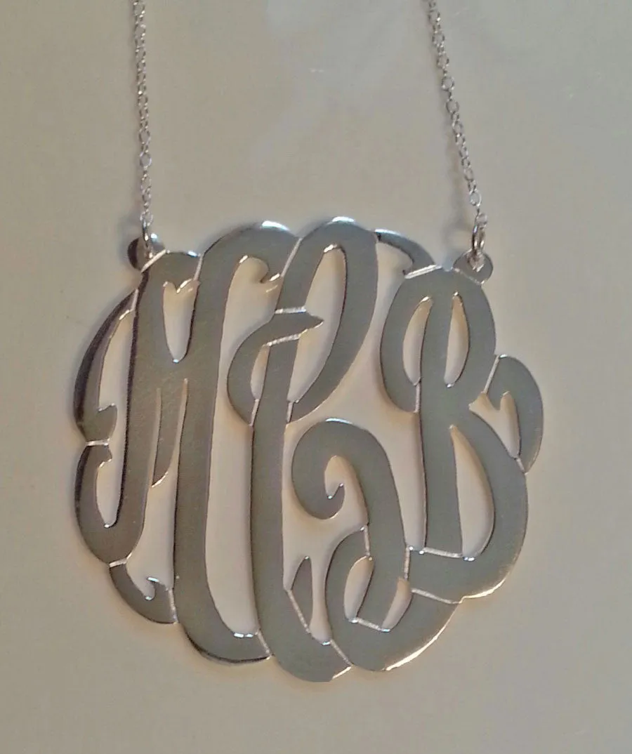 Sterling Silver Fancy Script Monogram Necklace-Andi Dorfman