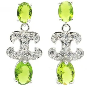 Sterling Silver Green Peridot Pave CZ Earrings