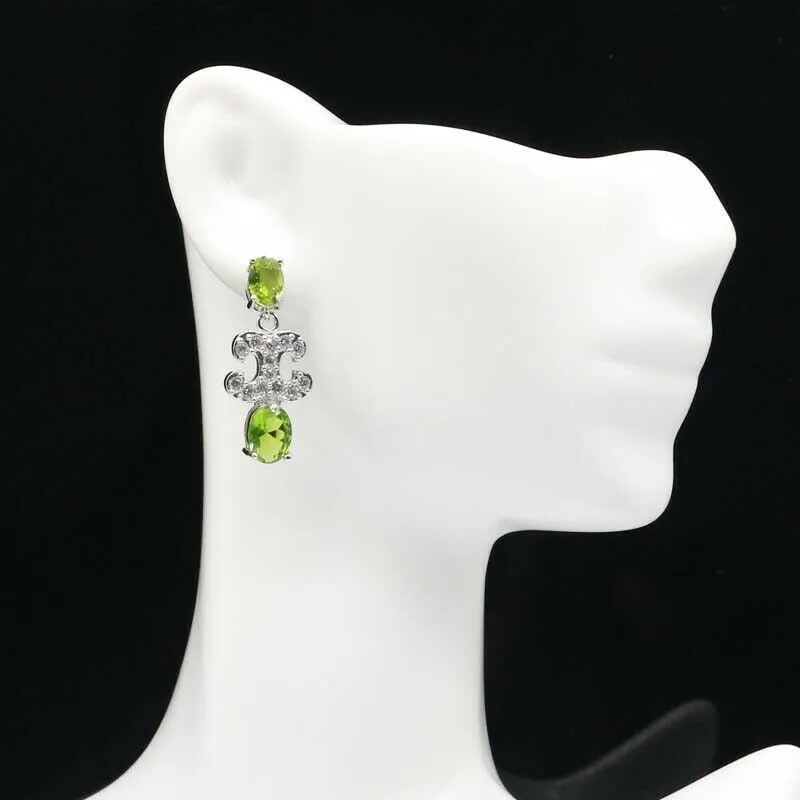 Sterling Silver Green Peridot Pave CZ Earrings