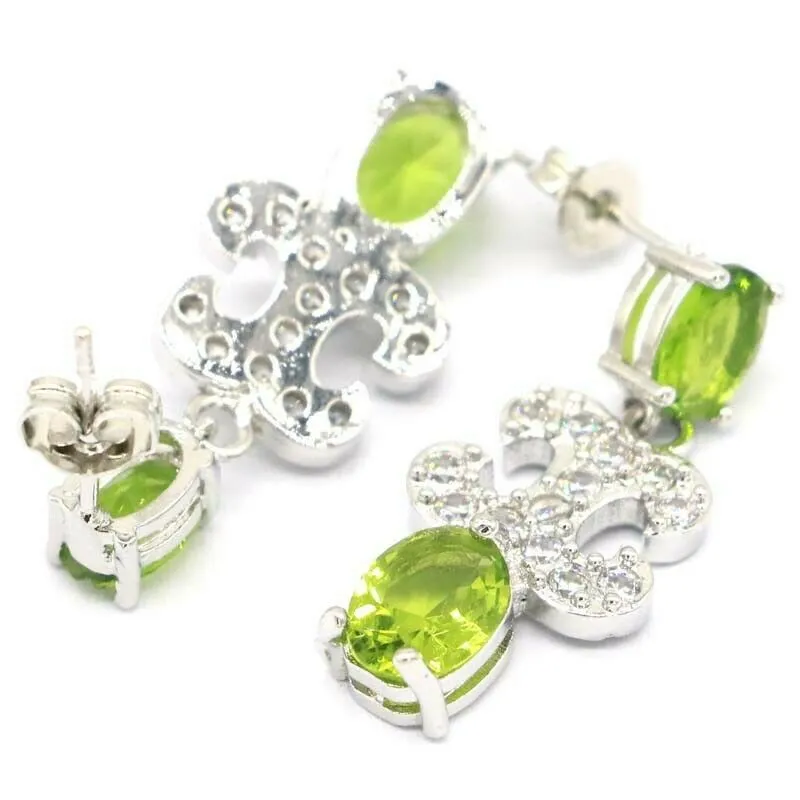 Sterling Silver Green Peridot Pave CZ Earrings