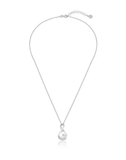 Sterling Silver Rhodium-Plated Pendant Necklace for Women with 10mm Round White Pearl, 16/18 Necklace Length, Duna Collection