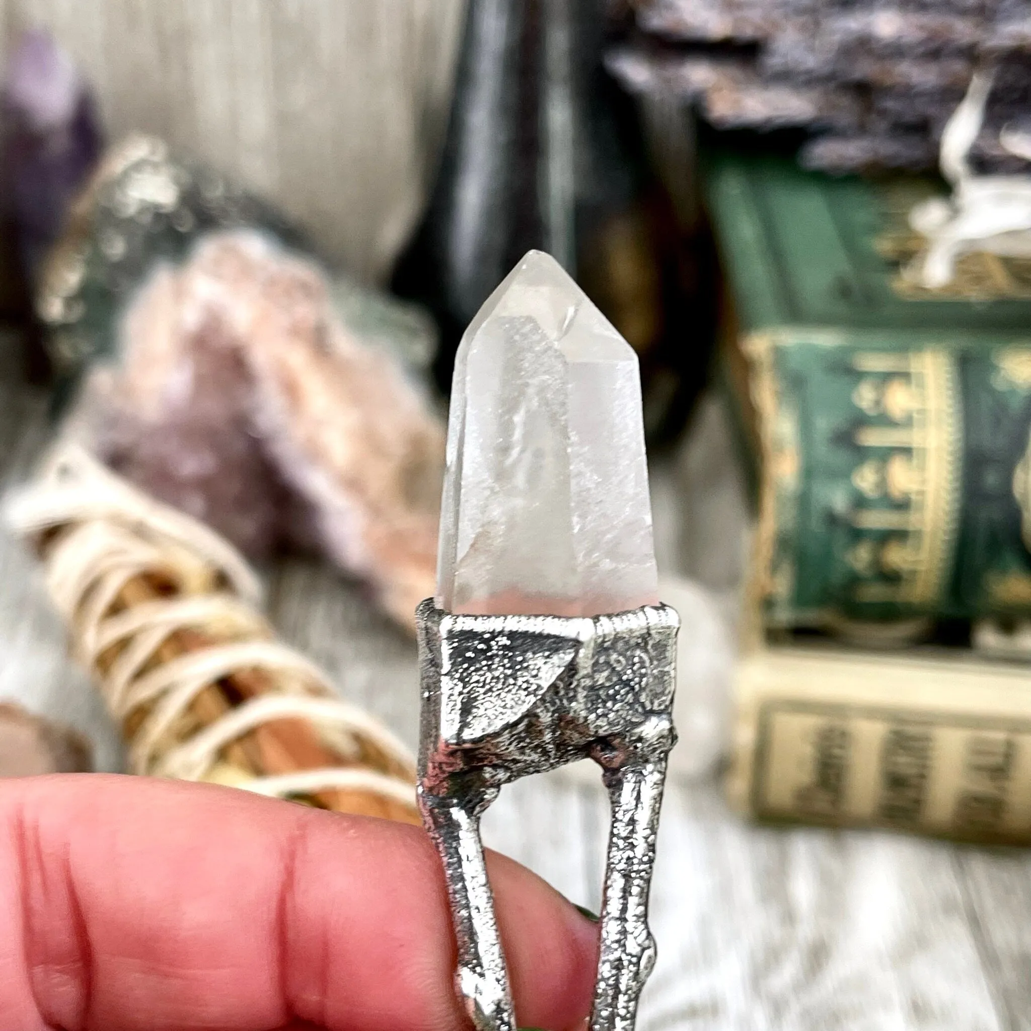 Sticks & Stones Collection- Raw Clear Quartz Crystal Necklace in Fine Silver /