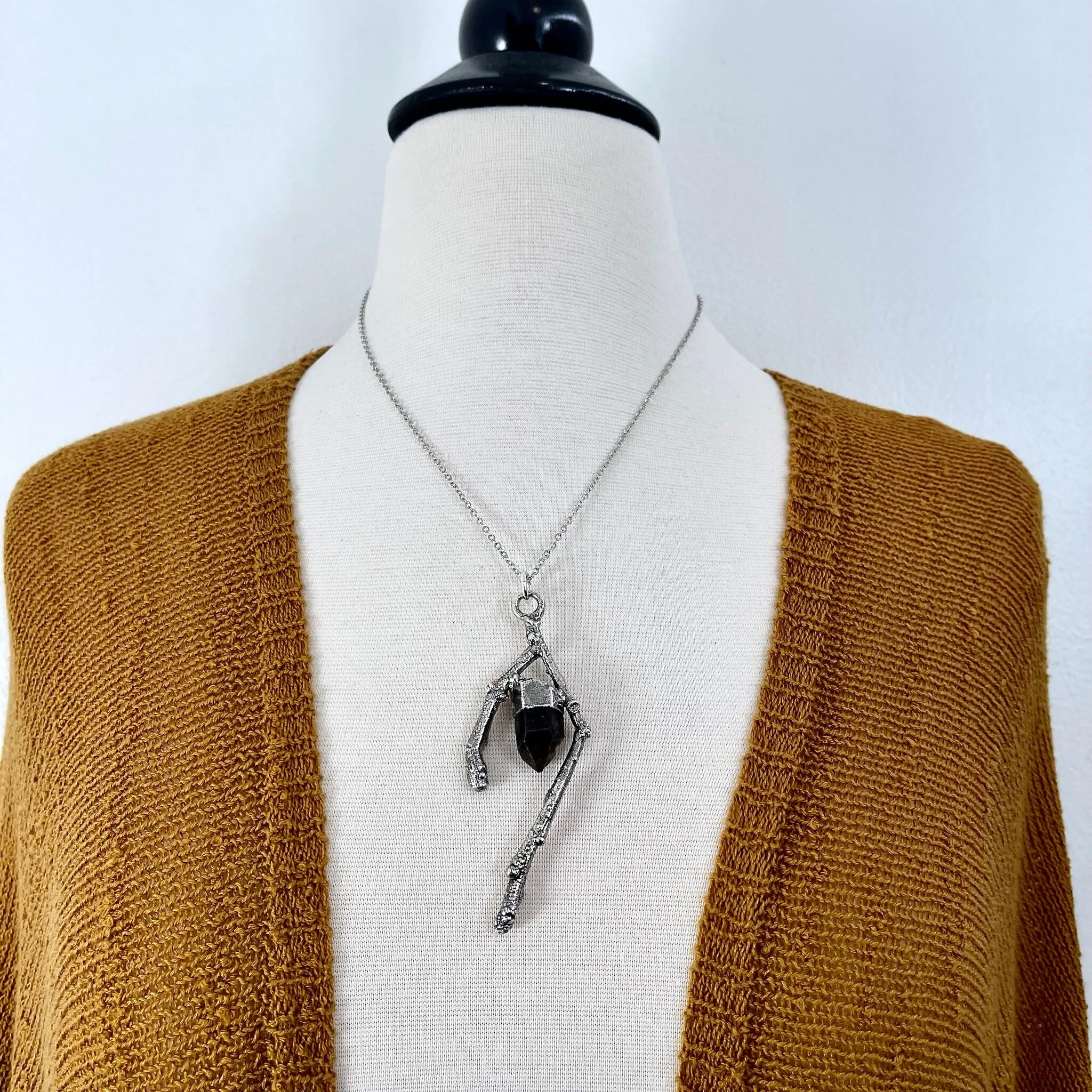 Sticks & Stones Collection- Smokey Quartz Necklace in Fine Silver /