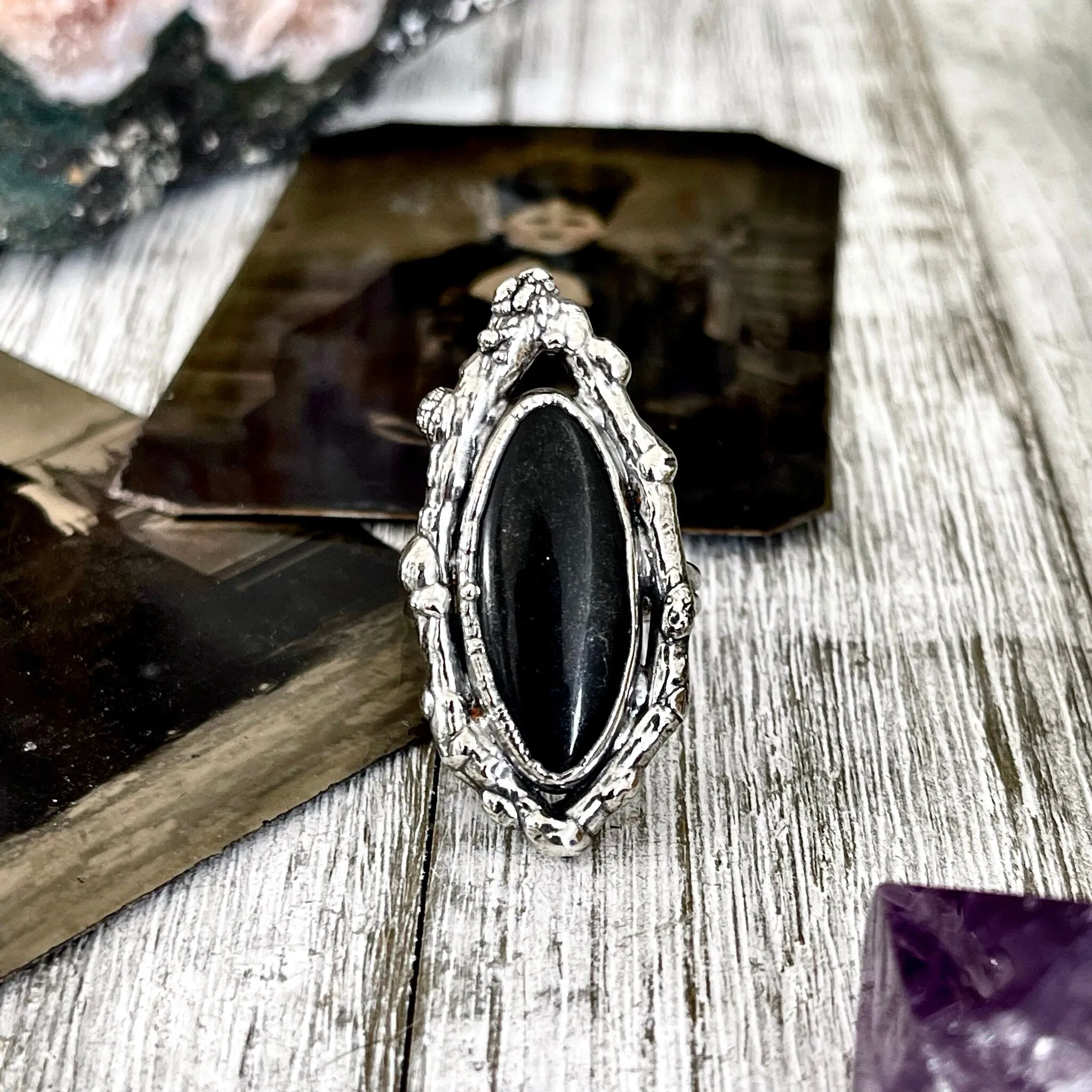 Sticks and Stones Collection- Size 8 Black Onyx Statement Ring in Fine Silver // Big Punk Ring Goth Witchy Crystal Ring Gemstone Jewelry