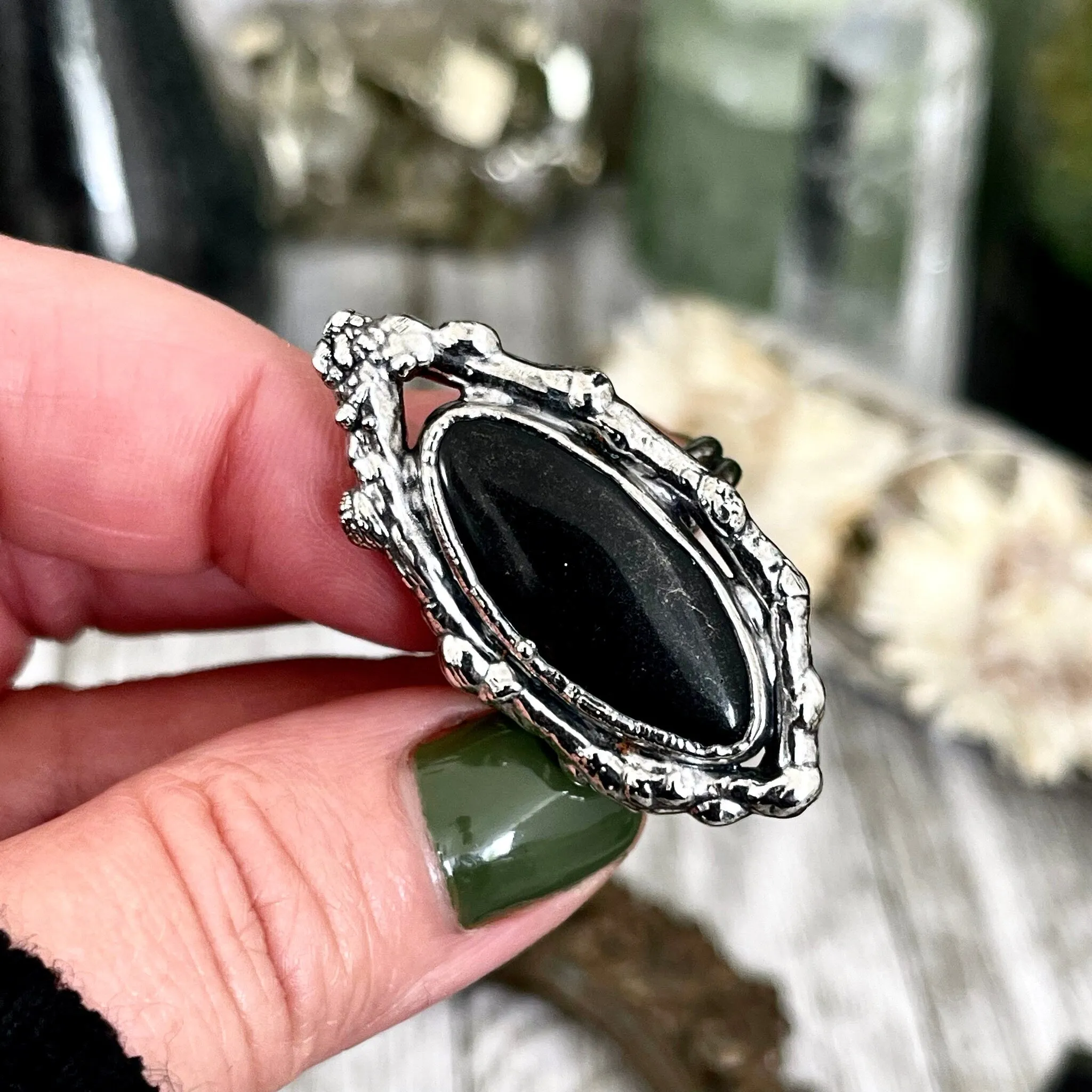 Sticks and Stones Collection- Size 8 Black Onyx Statement Ring in Fine Silver // Big Punk Ring Goth Witchy Crystal Ring Gemstone Jewelry