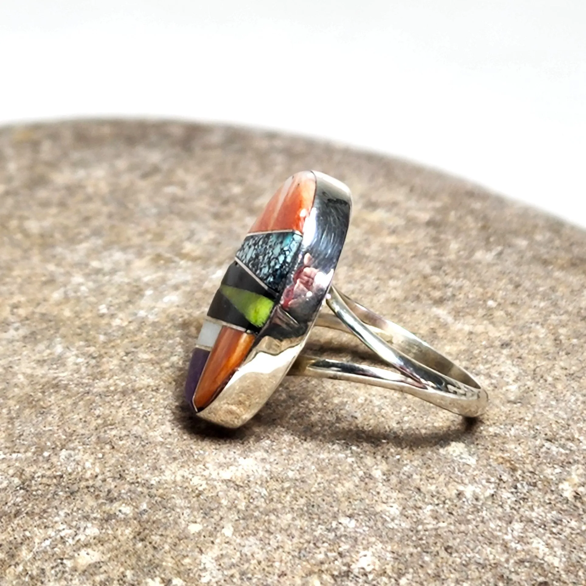 Striking Navajo Inlay Ring - Size 4.5