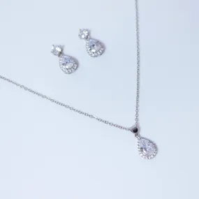 Swarovski Crystal Sterling Silver Dainty Teardrop Necklace And Earrings Set , Bridal Jewelry, Statement Earrings Cz, Necklace Set